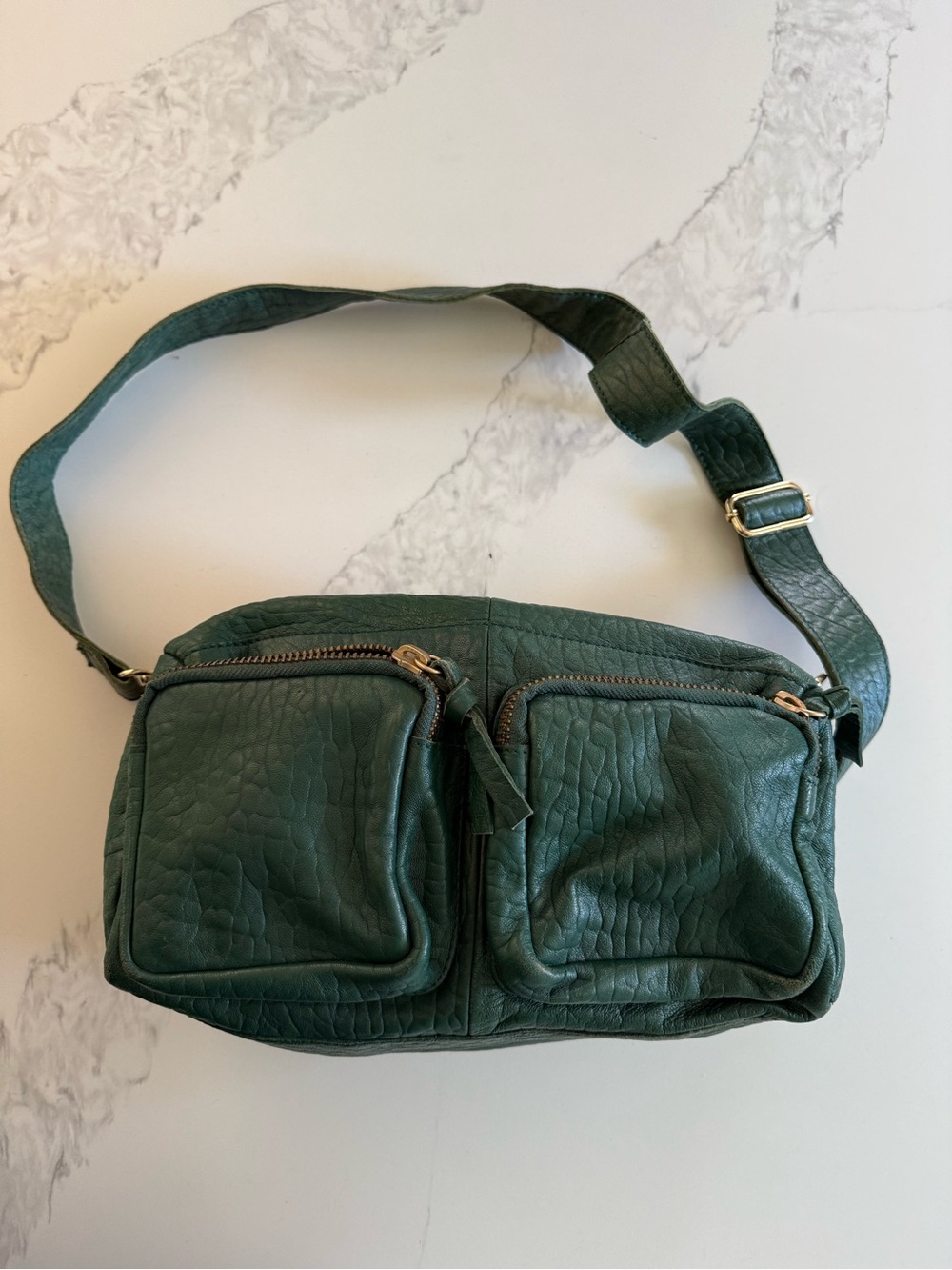 Anthropologie Boxy Leather Cross Body Bag in emerald green